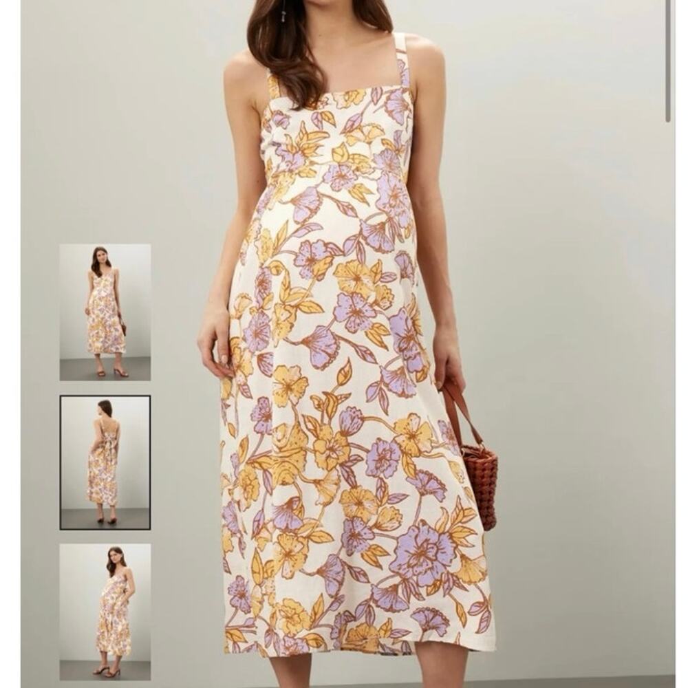Ripe Maya Tie Back Linen Maternity  Dress Medium